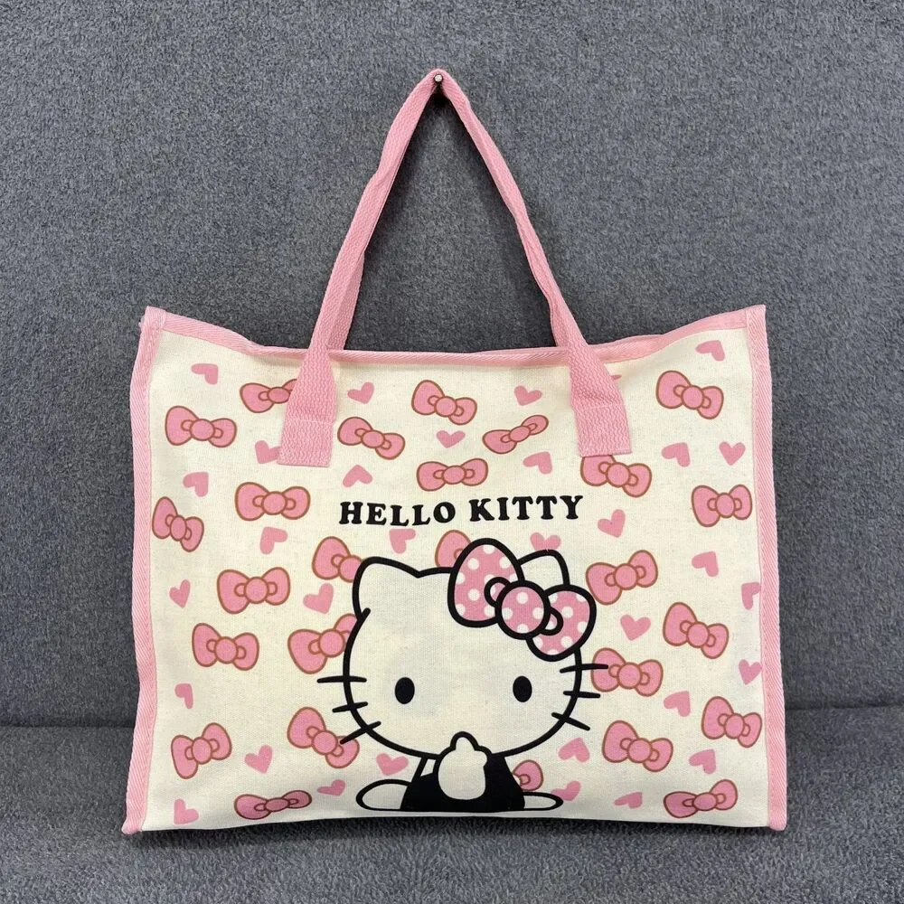 Hello Kitty Canvas Style Pink Tote Bag‎ Sanrio Miniso Kawaii Reusable Canvas